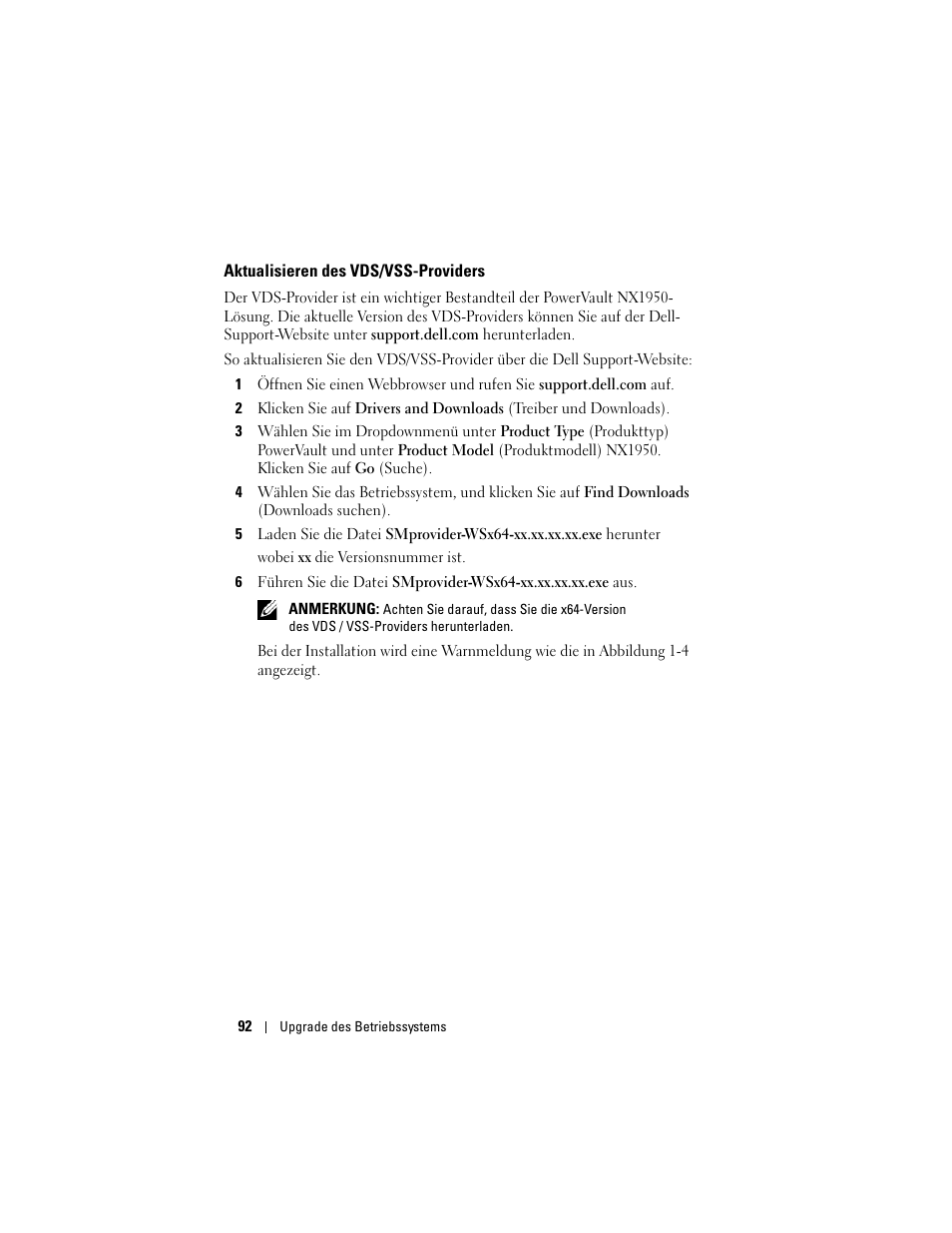 Aktualisieren des vds/vss-providers | Dell PowerVault NX1950 User Manual | Page 94 / 158