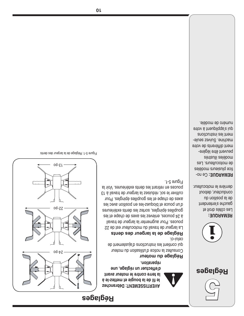 Réglag es | MTD Front Tine Tiller — Model 241 User Manual | Page 23 / 32