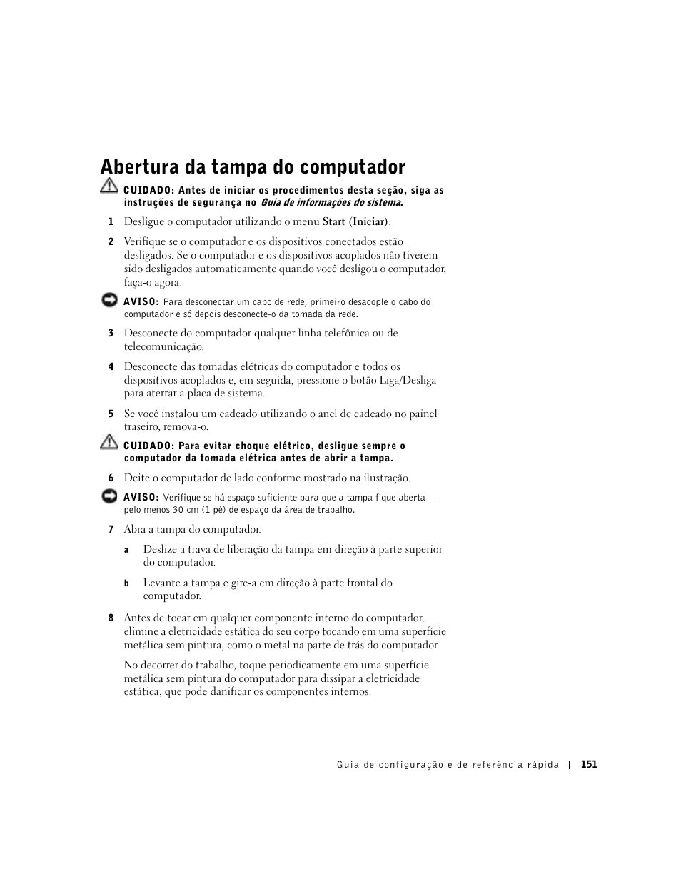 Abertura da tampa do computador | Dell Precision 650 User Manual | Page 151 / 208
