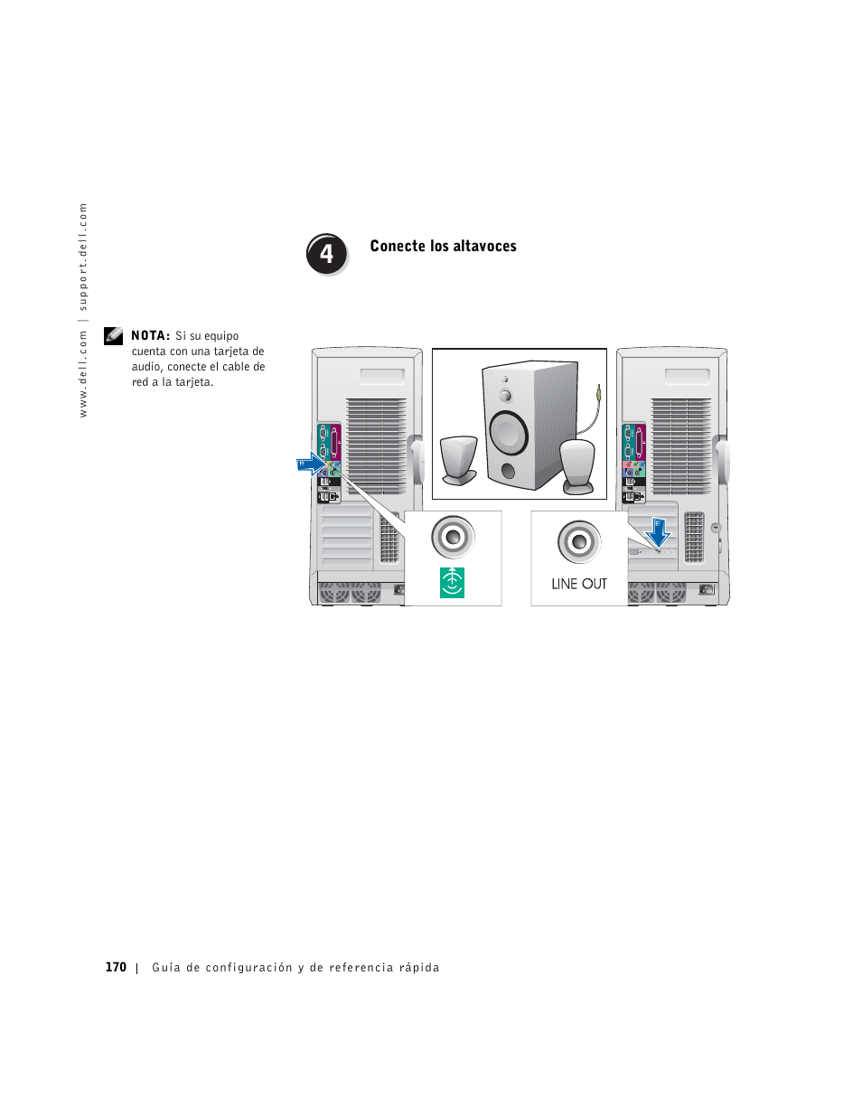 Conecte los altavoces | Dell Precision 650 User Manual | Page 170 / 208