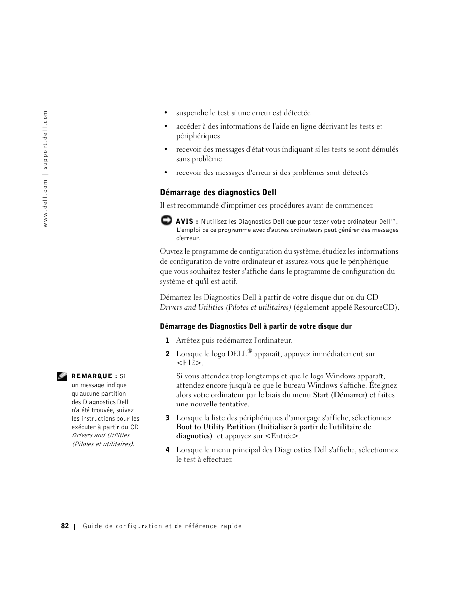 Démarrage des diagnostics dell | Dell Precision 650 User Manual | Page 82 / 208