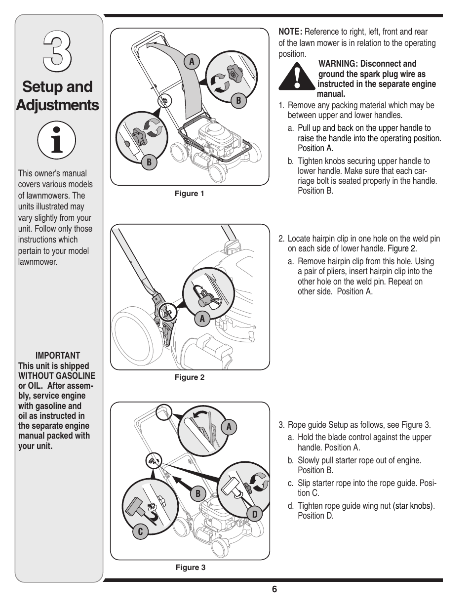 Setup and adjustments | Troy-Bilt 20” Rotary Mower — Model Series 100 User Manual | Page 6 / 28