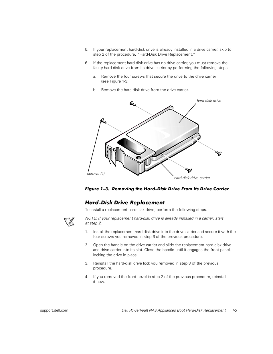 Hard-disk drive replacement | Dell PowerVault 735N (Rackmount NAS Appliance) User Manual | Page 5 / 18