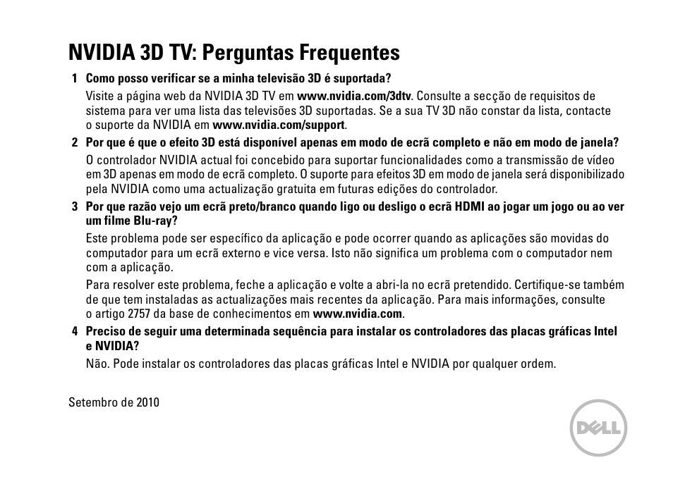 Nvidia 3d tv: perguntas frequentes | Dell XPS 15 (L501X, Late 2010) User Manual | Page 7 / 10