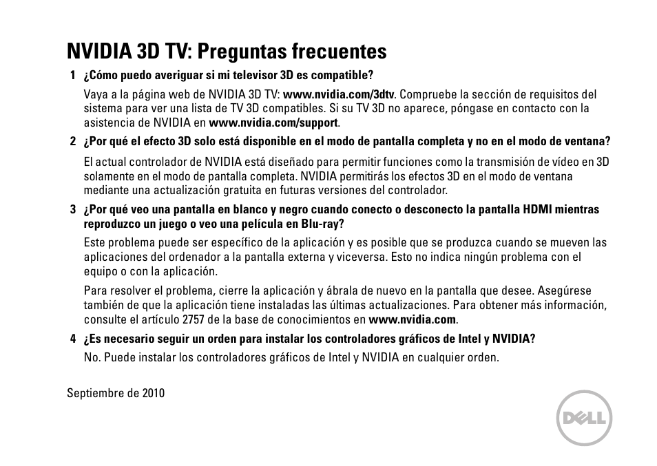 Nvidia 3d tv: preguntas frecuentes | Dell XPS 15 (L501X, Late 2010) User Manual | Page 9 / 10