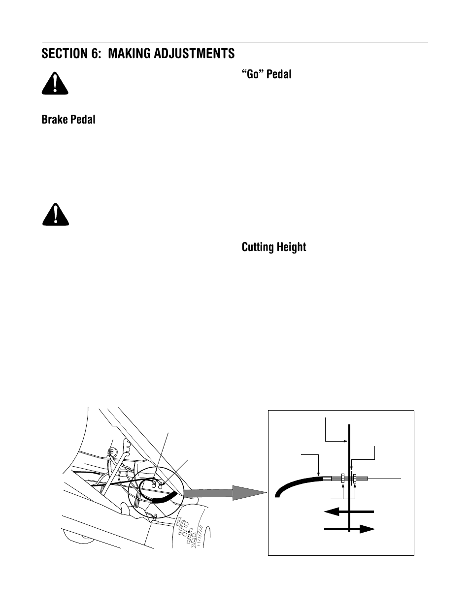 Brake pedal, Go” pedal, Cutting height | MTD 13B-325-401 User Manual | Page 13 / 40