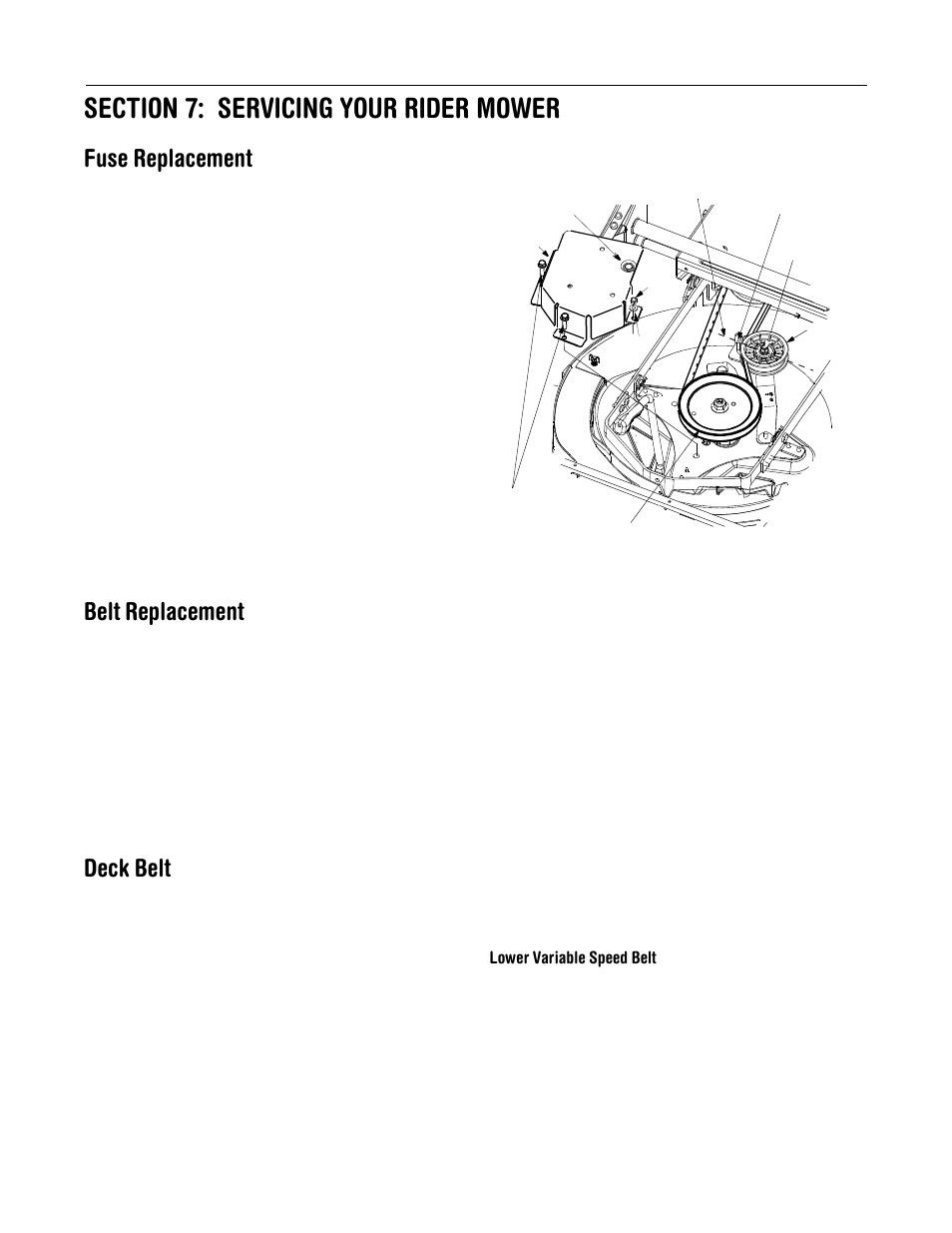 Fuse replacement, Belt replacement, Deck belt | MTD 13B-325-401 User Manual | Page 16 / 40