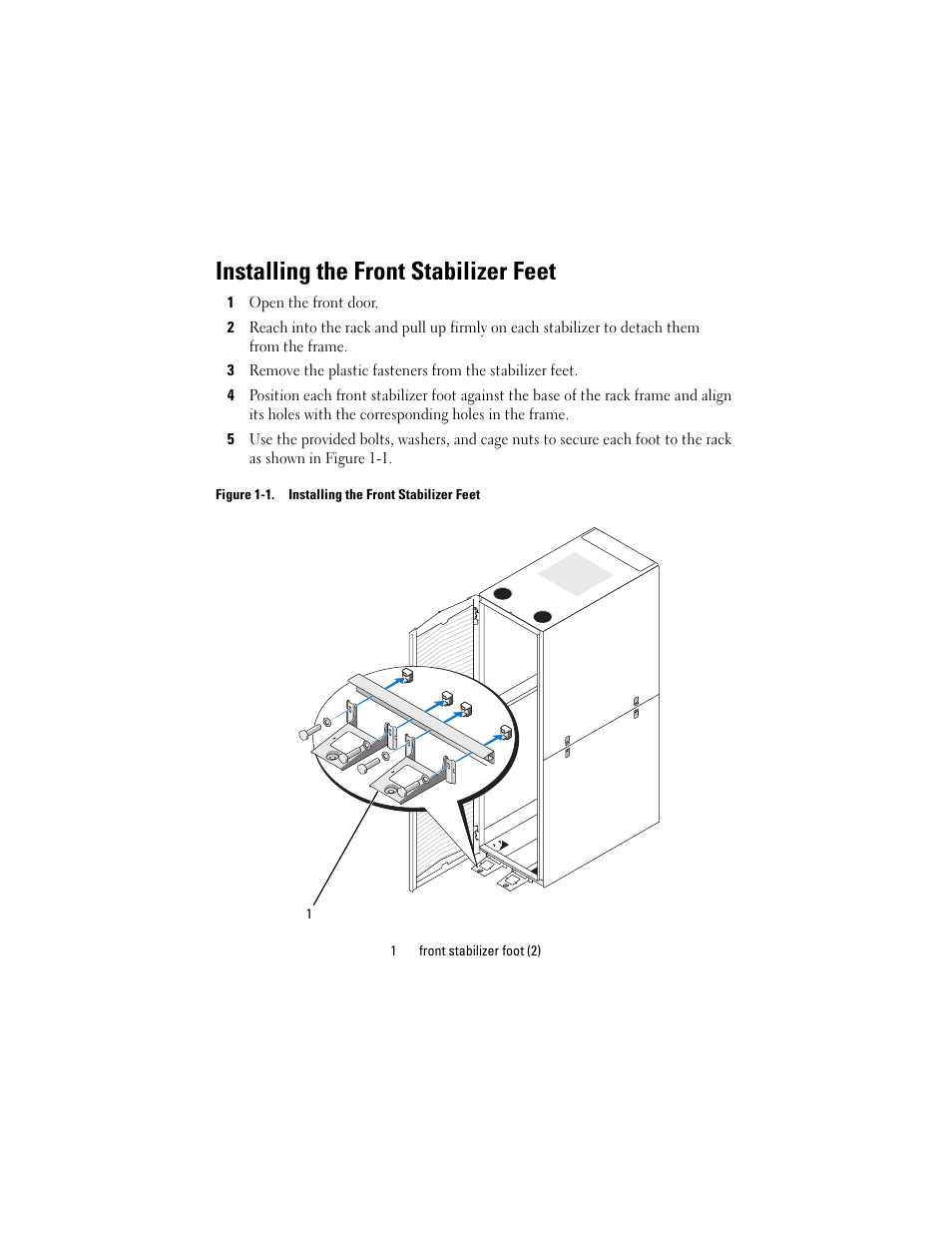 Installing the front stabilizer feet | Dell PowerEdge Rack Enclosure 4210 User Manual | Page 2 / 20