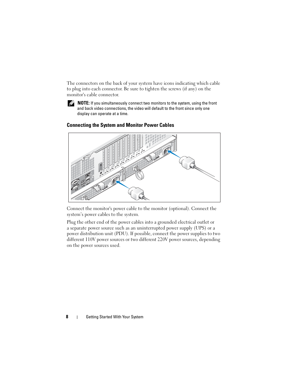 Connecting the system and monitor power cables | Dell PowerEdge R905 User Manual | Page 10 / 58