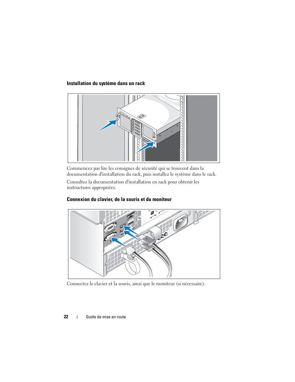 Installation du système dans un rack, Connexion du clavier, de la souris et du moniteur | Dell PowerEdge R905 User Manual | Page 24 / 58