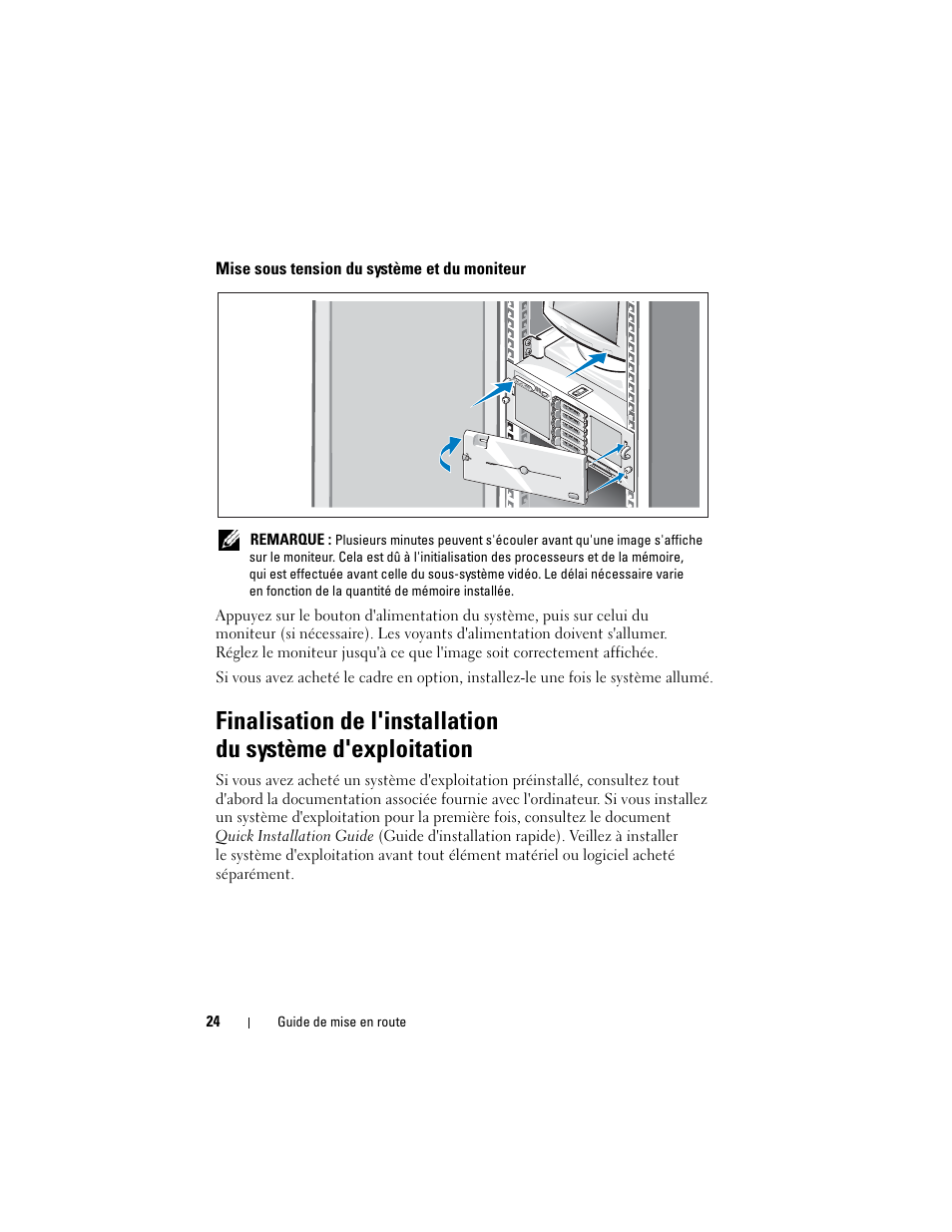 Mise sous tension du système et du moniteur | Dell PowerEdge R905 User Manual | Page 26 / 58