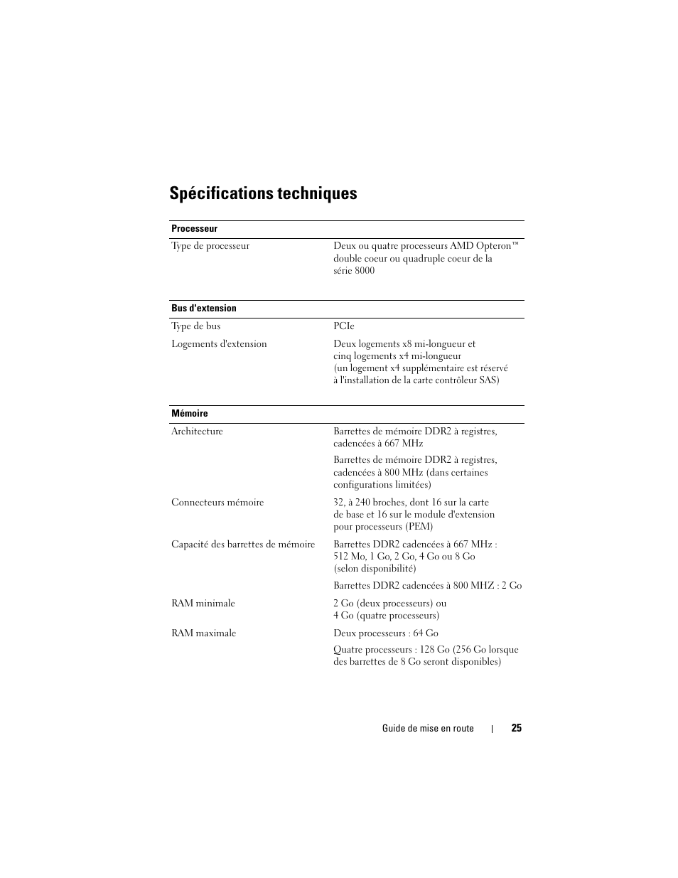 Spécifications techniques | Dell PowerEdge R905 User Manual | Page 27 / 58