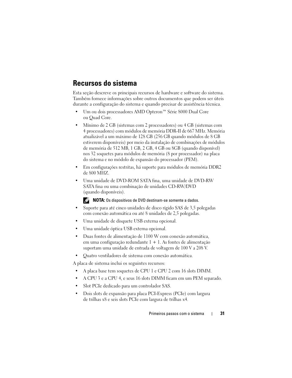 Recursos do sistema | Dell PowerEdge R905 User Manual | Page 33 / 58