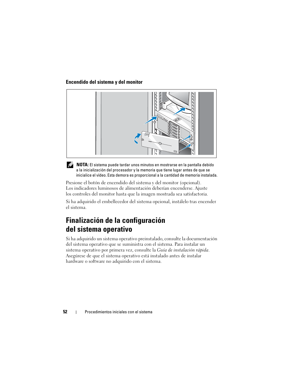 Encendido del sistema y del monitor | Dell PowerEdge R905 User Manual | Page 54 / 58