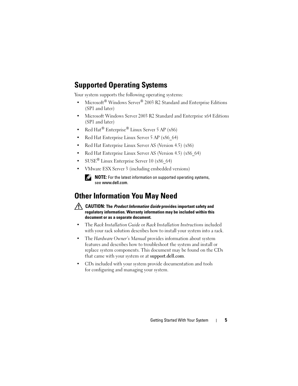 Supported operating systems, Other information you may need | Dell PowerEdge R905 User Manual | Page 7 / 58
