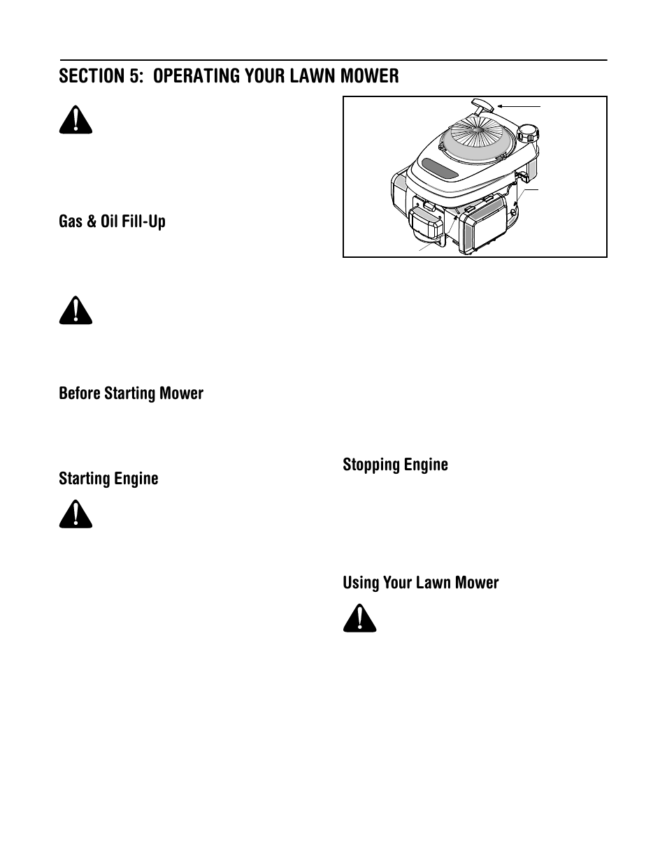 Gas & oil fill-up, Before starting mower, Starting engine | Stopping engine, Using your lawn mower | MTD Model 588Q User Manual | Page 10 / 16