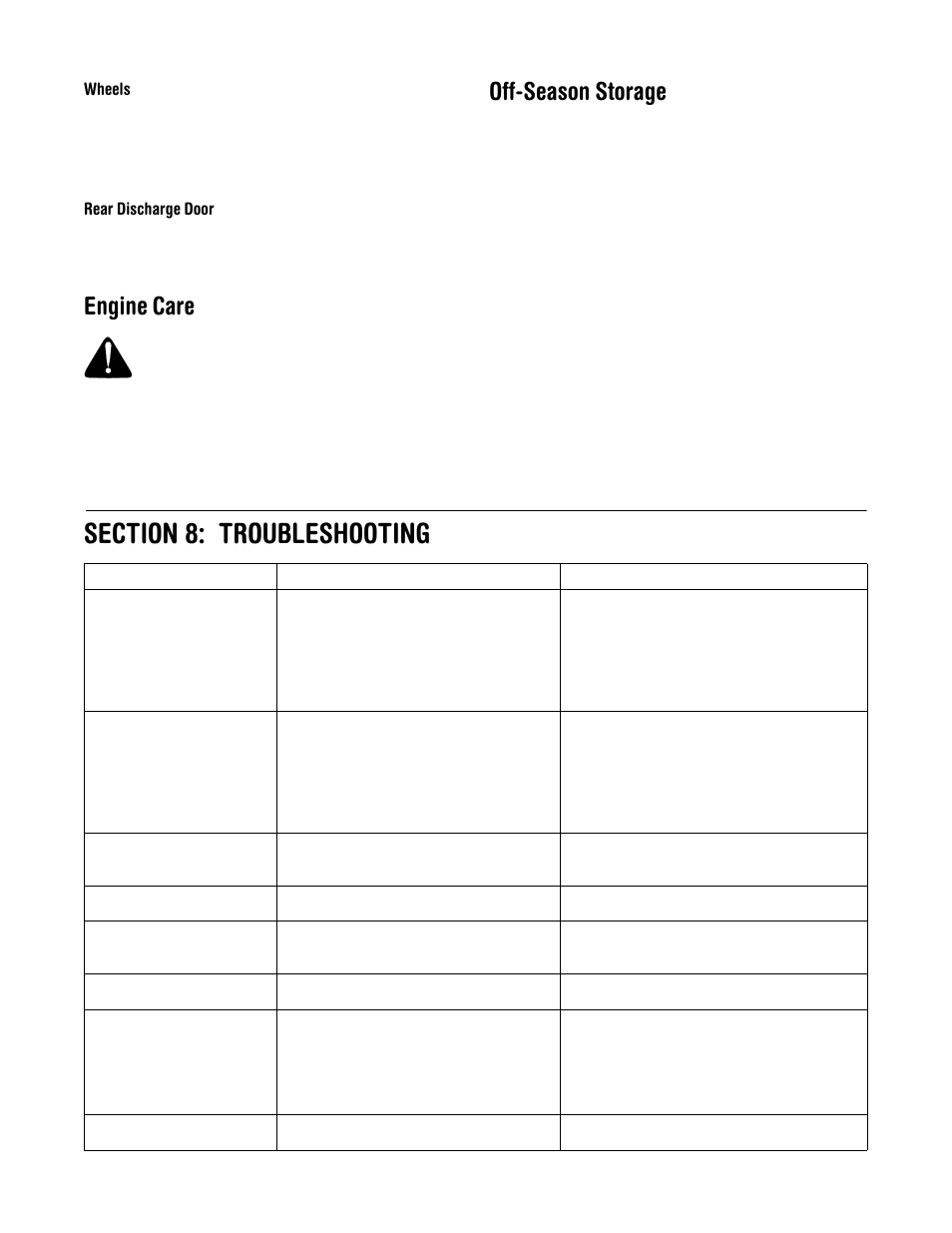 Engine care, Off-season storage, Warning | MTD Model 588Q User Manual | Page 13 / 16