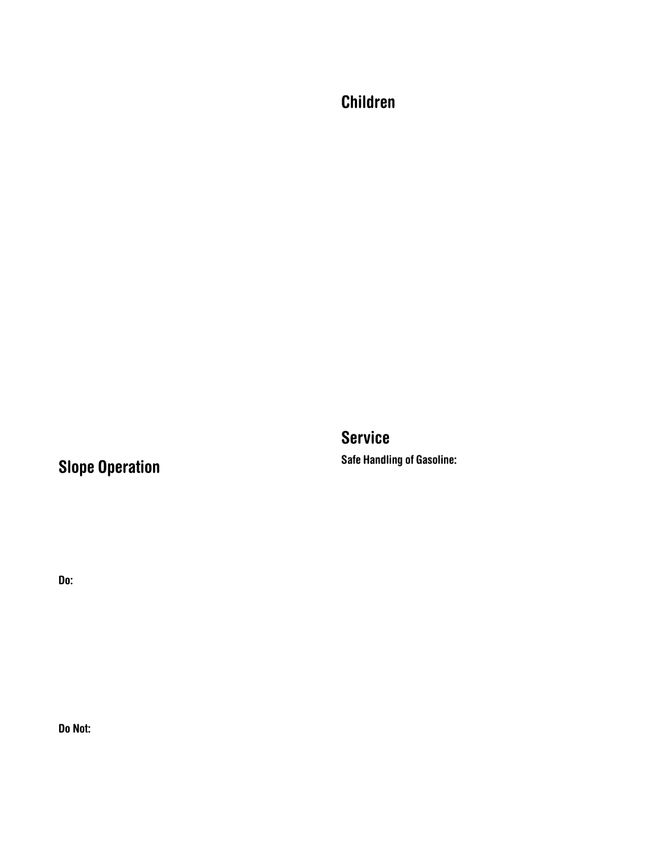 Slope operation, Children, Service | MTD Model 588Q User Manual | Page 4 / 16