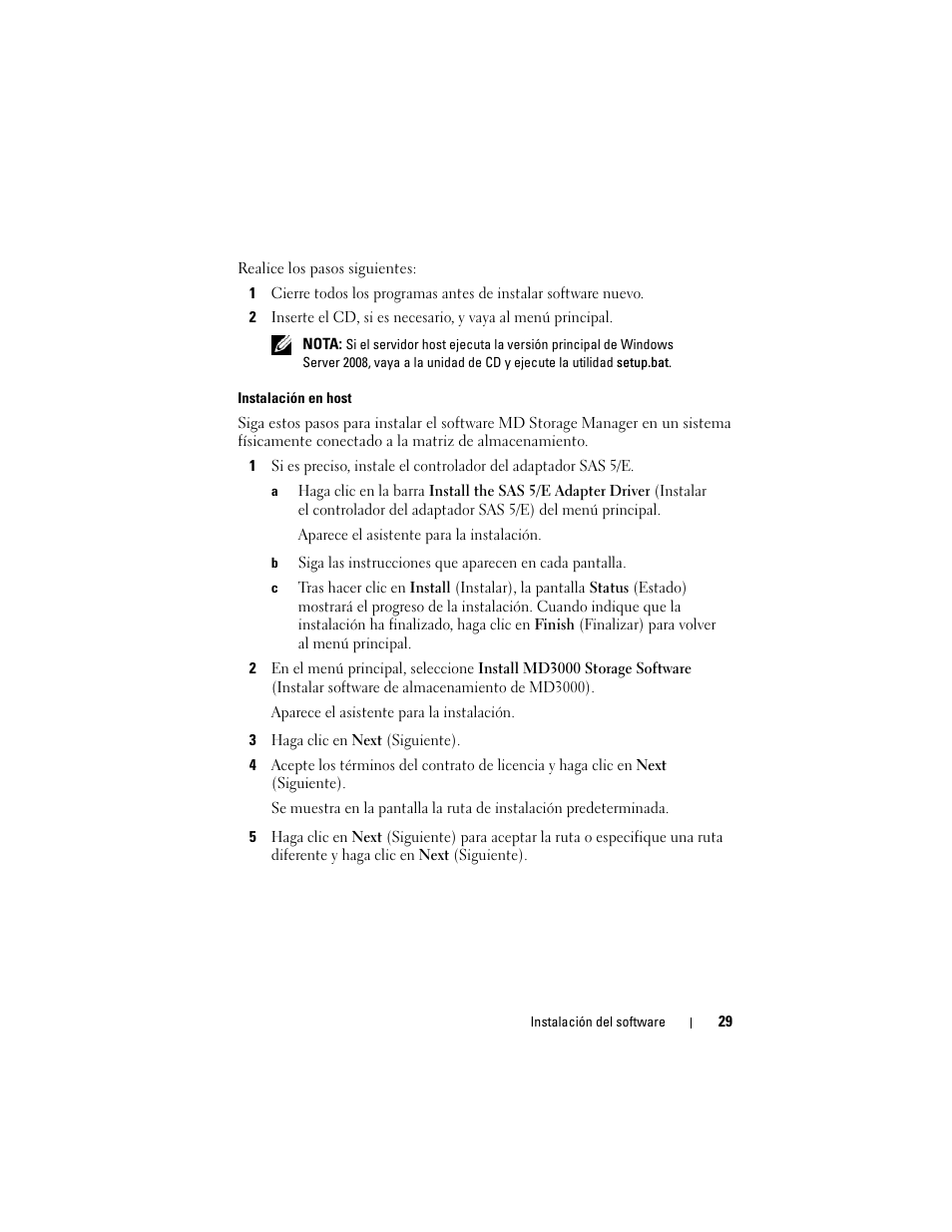 Instalación en host | Dell PowerVault MD3000 User Manual | Page 29 / 54