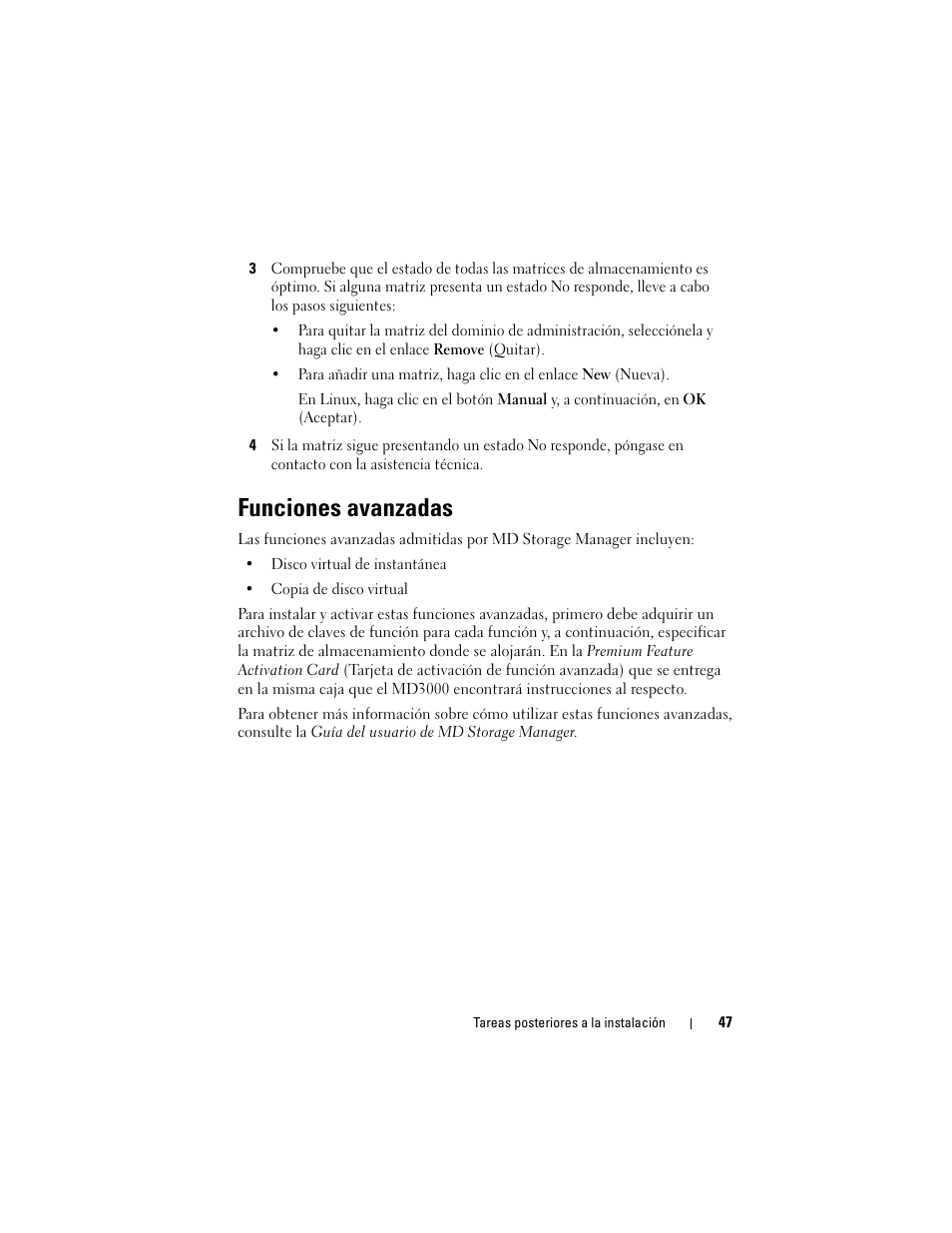 Funciones avanzadas | Dell PowerVault MD3000 User Manual | Page 47 / 54