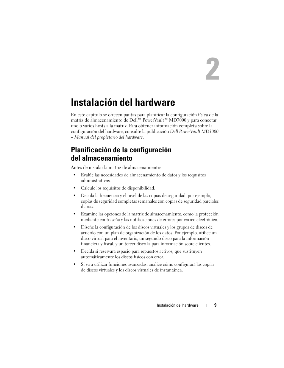 Instalación del hardware | Dell PowerVault MD3000 User Manual | Page 9 / 54