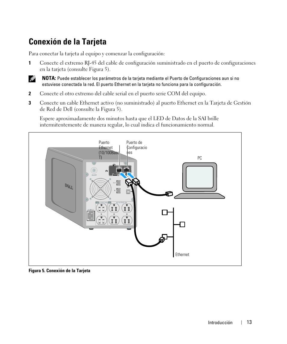 Conexión de la tarjeta | Dell UPS 3750R User Manual | Page 13 / 87