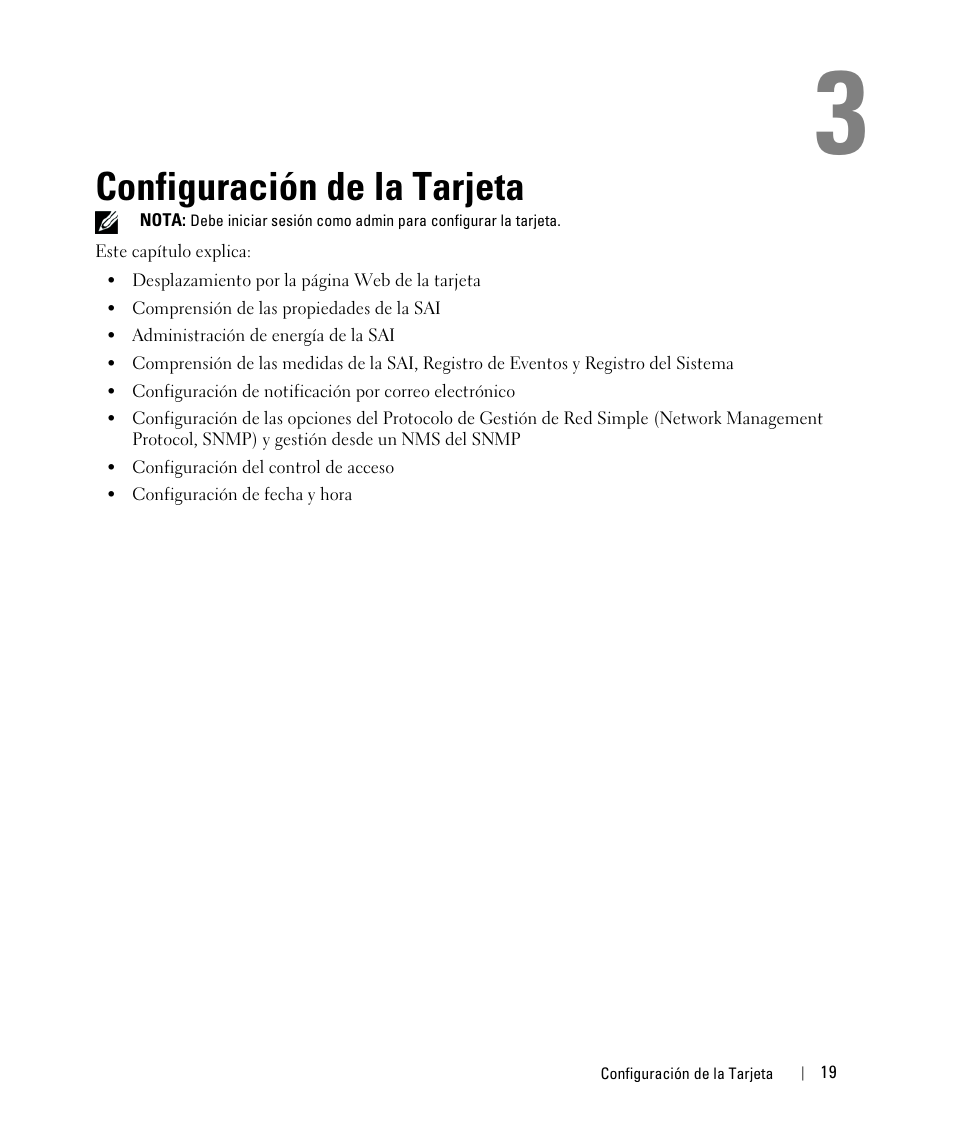 Configuración de la tarjeta | Dell UPS 3750R User Manual | Page 19 / 87