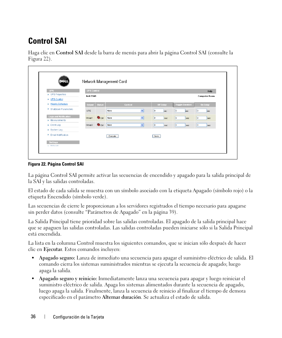 Control sai | Dell UPS 3750R User Manual | Page 36 / 87