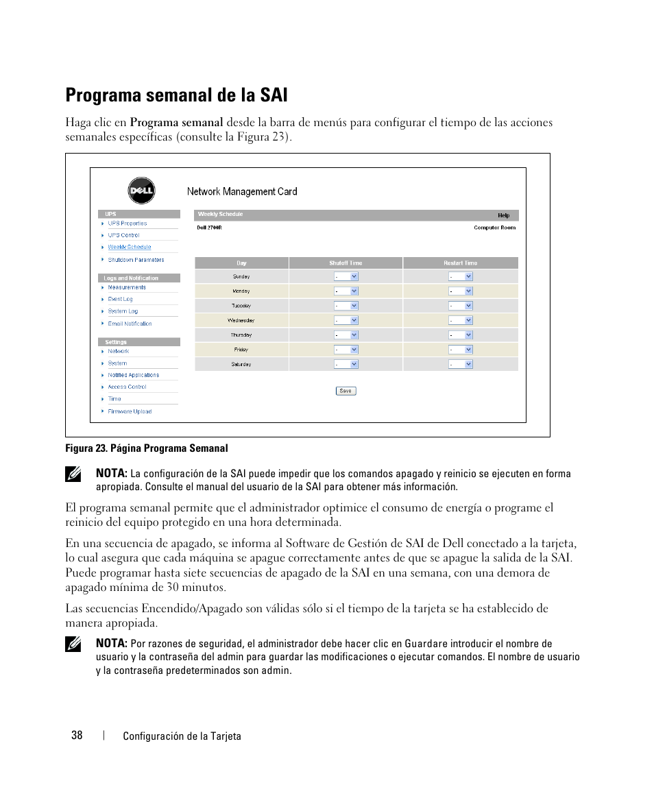 Programa semanal de la sai | Dell UPS 3750R User Manual | Page 38 / 87