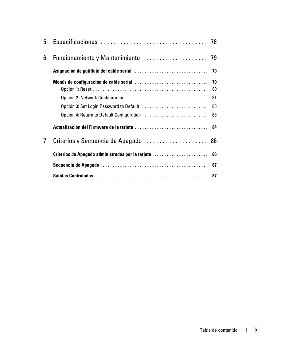 7criterios y secuencia de apagado 86 | Dell UPS 3750R User Manual | Page 5 / 87