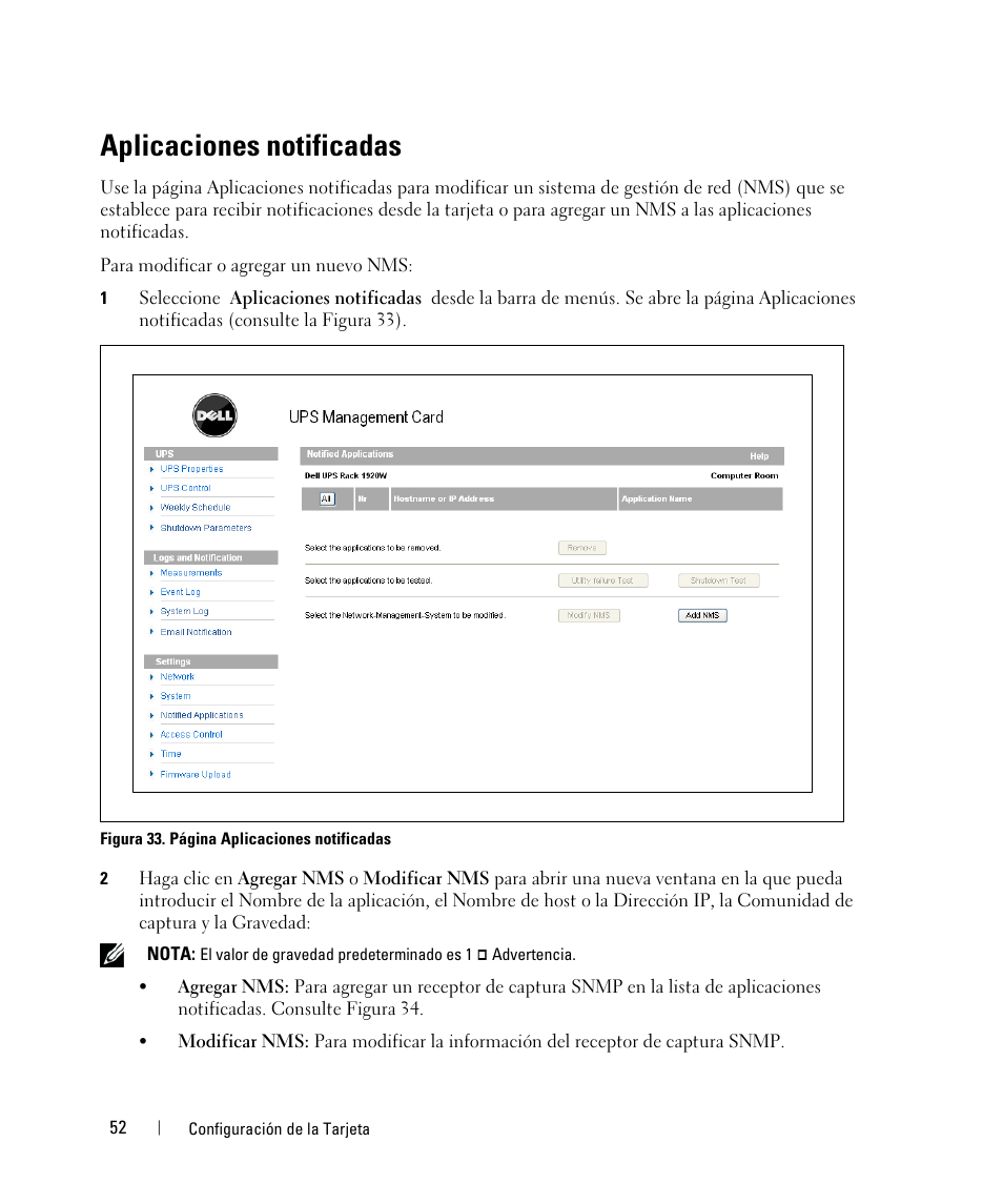 Aplicaciones notificadas | Dell UPS 3750R User Manual | Page 52 / 87