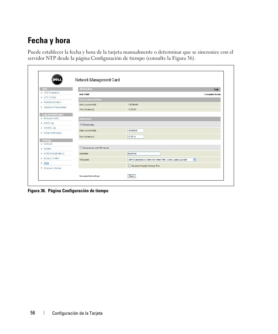 Fecha y hora | Dell UPS 3750R User Manual | Page 56 / 87