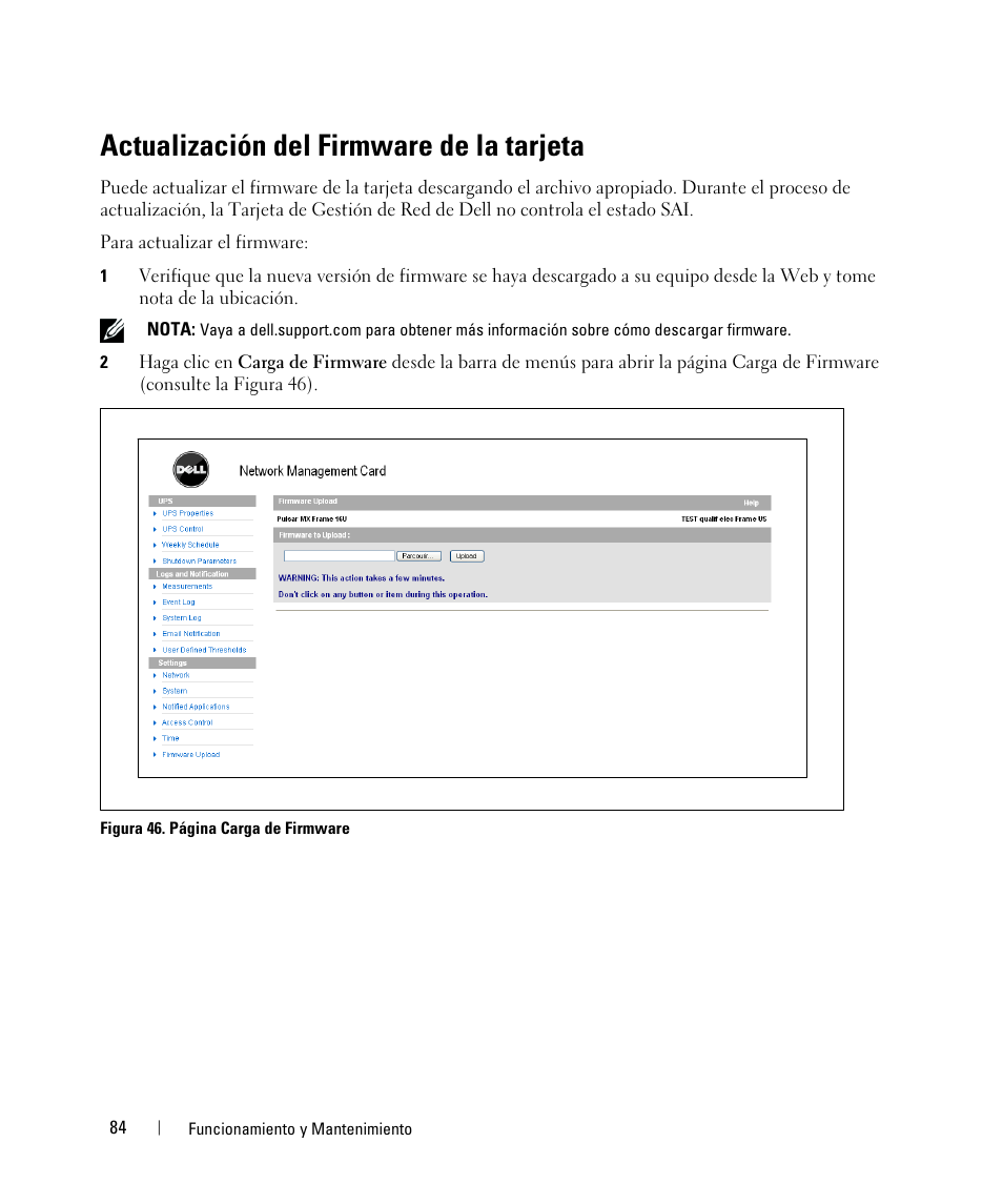 Actualización del firmware de la tarjeta | Dell UPS 3750R User Manual | Page 84 / 87