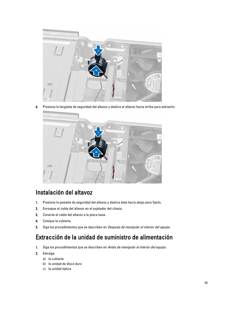 Instalación del altavoz | Dell OptiPlex 7010 (Mid 2012) User Manual | Page 19 / 69