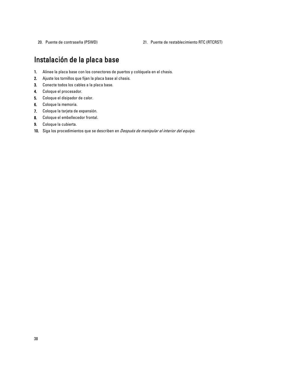 Instalación de la placa base | Dell OptiPlex 7010 (Mid 2012) User Manual | Page 38 / 69