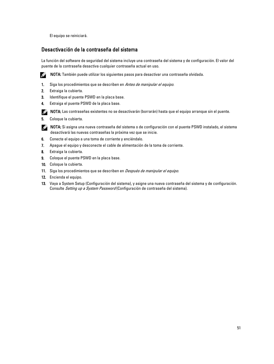 Desactivación de la contraseña del sistema | Dell OptiPlex 7010 (Mid 2012) User Manual | Page 51 / 69