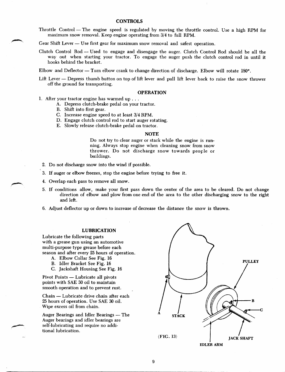 Controls, Operation, Note | Lubrication | Bolens 191-658 User Manual | Page 9 / 14