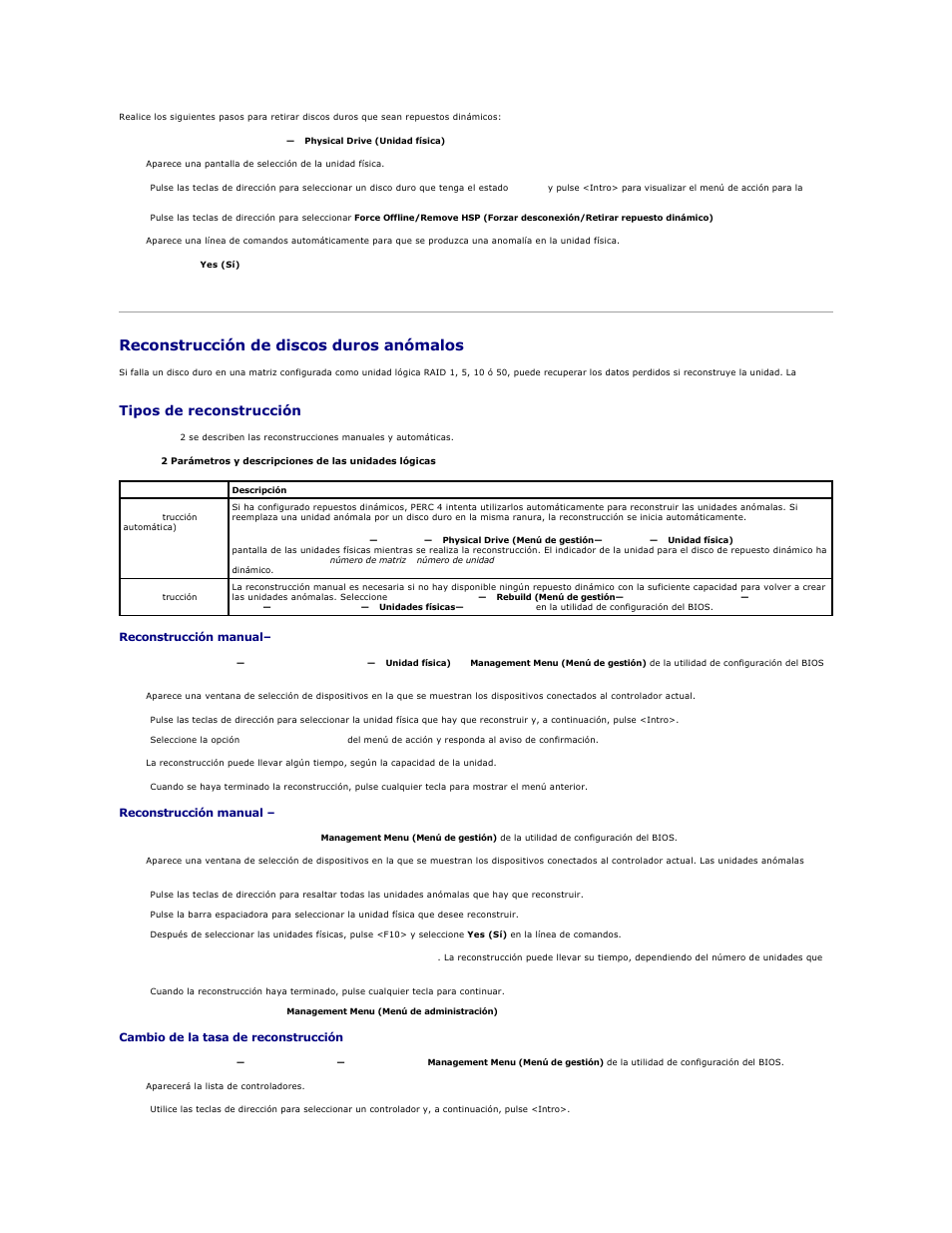 Reconstrucción de discos duros anómalos, Tipos de reconstrucción | Dell PERC 4E/DC User Manual | Page 13 / 112
