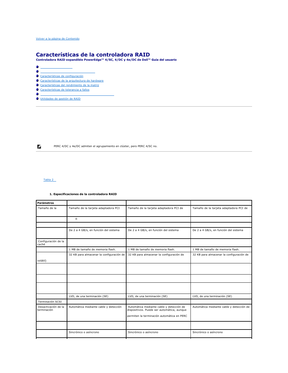 Características de la controladora raid, Requisitos de hardware, Especificaciones de la controladora raid | Dell PERC 4E/DC User Manual | Page 19 / 112
