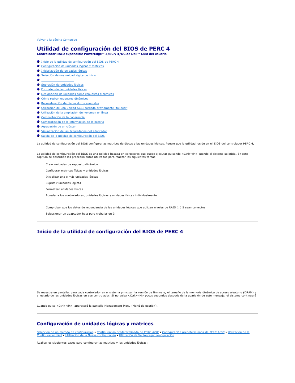 Utilidad de configuración del bios de perc 4, Configuración de unidades lógicas y matrices | Dell PERC 4E/DC User Manual | Page 3 / 112