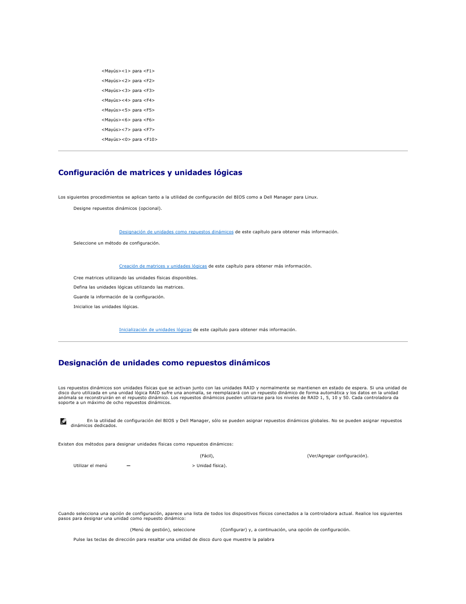 Configuración de matrices y unidades lógicas, Designación de unidades como repuestos dinámicos | Dell PERC 4E/DC User Manual | Page 47 / 112