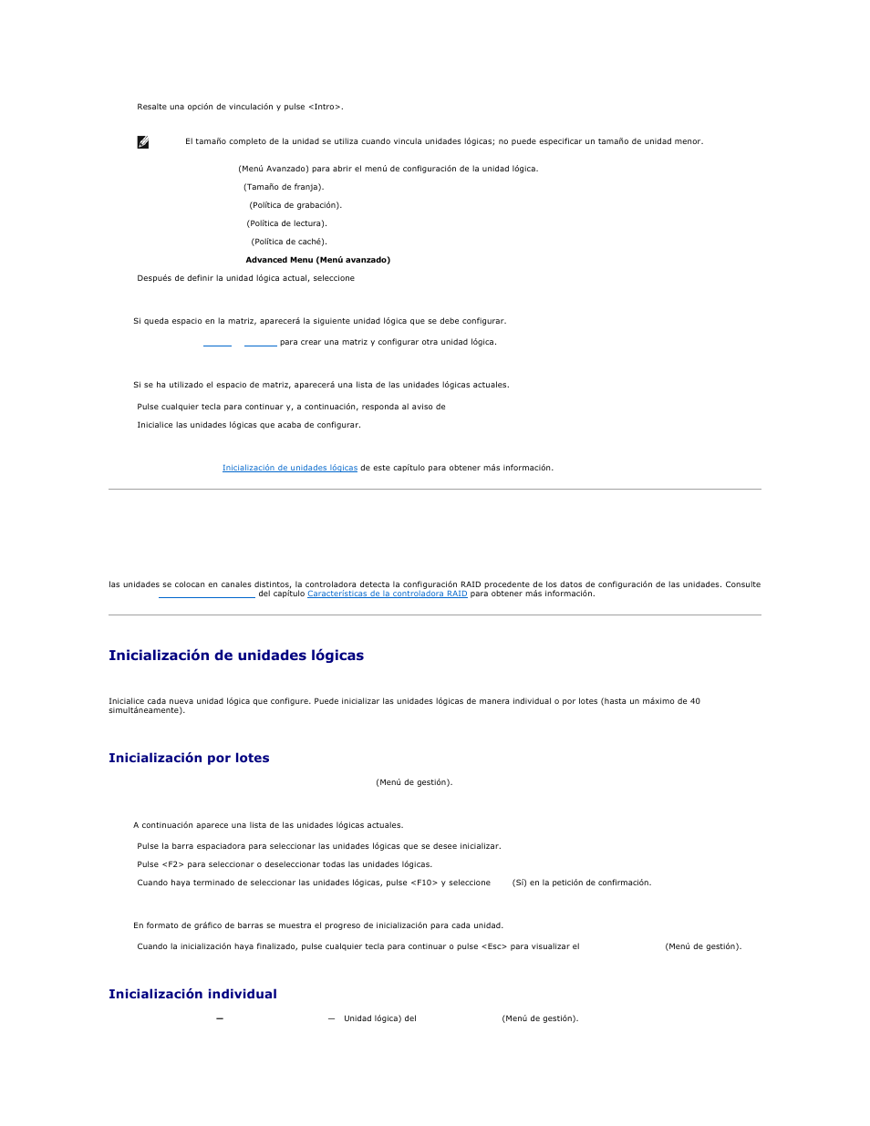 Itinerancia de unidades, Inicialización de unidades lógicas, Consulte el apartado | Inicialización por lotes, Inicialización individual | Dell PERC 4E/DC User Manual | Page 53 / 112