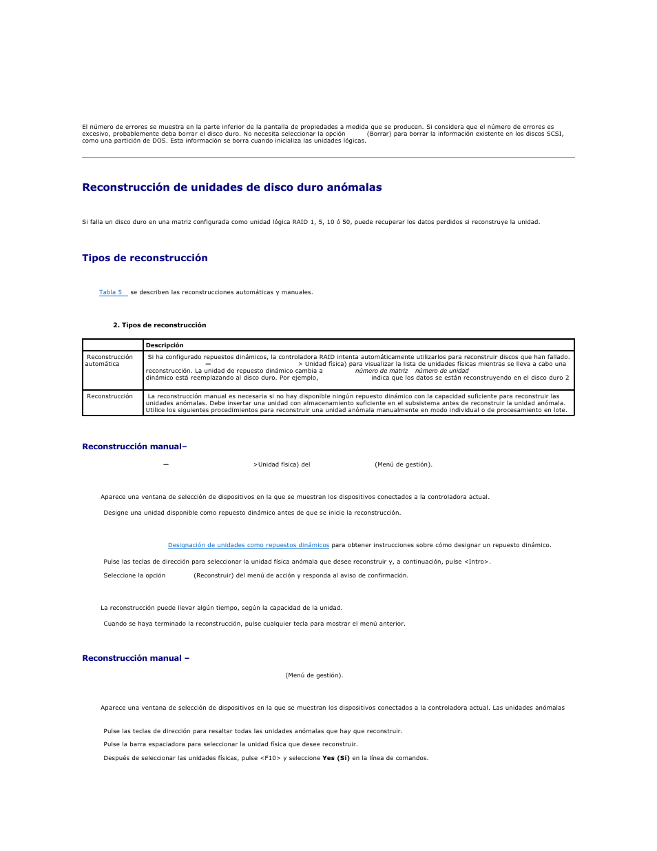 Reconstrucción de unidades de disco duro anómalas, Tipos de reconstrucción | Dell PERC 4E/DC User Manual | Page 55 / 112