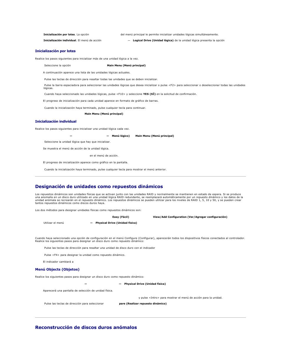 Designación de unidades como repuestos dinámicos, Reconstrucción de discos duros anómalos | Dell PERC 4E/DC User Manual | Page 96 / 112