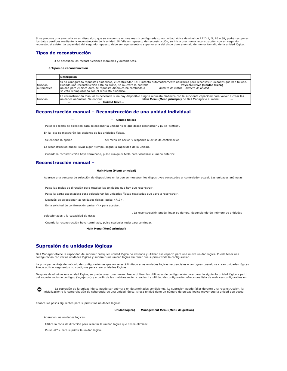 Supresión de unidades lógicas, Tipos de reconstrucción | Dell PERC 4E/DC User Manual | Page 97 / 112