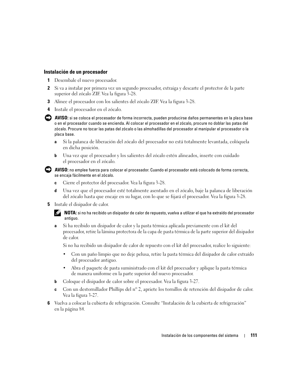 Instalación de un procesador | Dell PowerEdge 2970 User Manual | Page 111 / 206