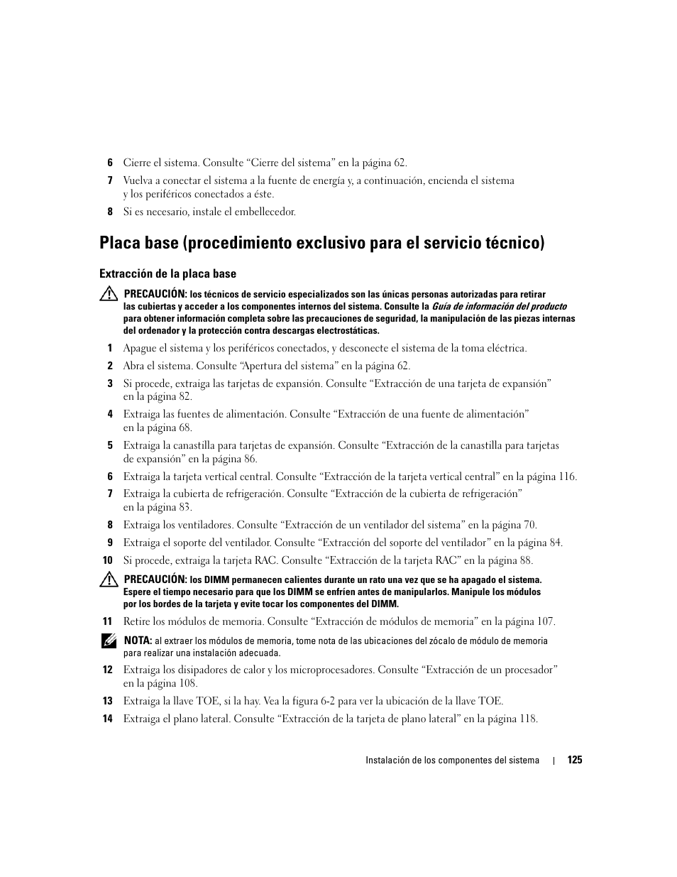Extracción de la placa base | Dell PowerEdge 2970 User Manual | Page 125 / 206