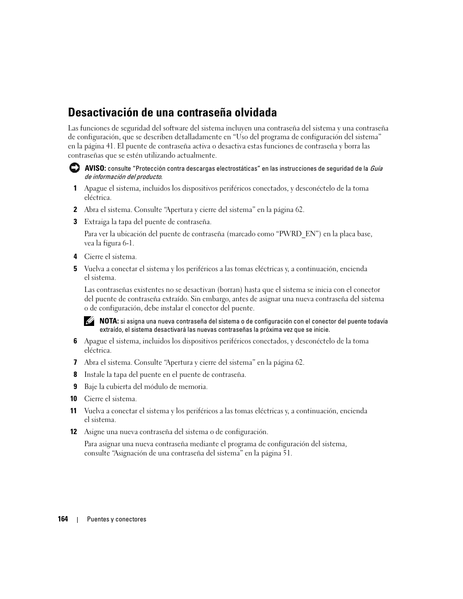 Desactivación de una contraseña olvidada | Dell PowerEdge 2970 User Manual | Page 164 / 206