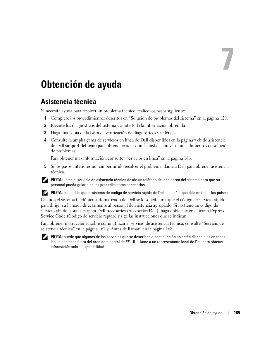 Obtención de ayuda, Asistencia técnica | Dell PowerEdge 2970 User Manual | Page 165 / 206