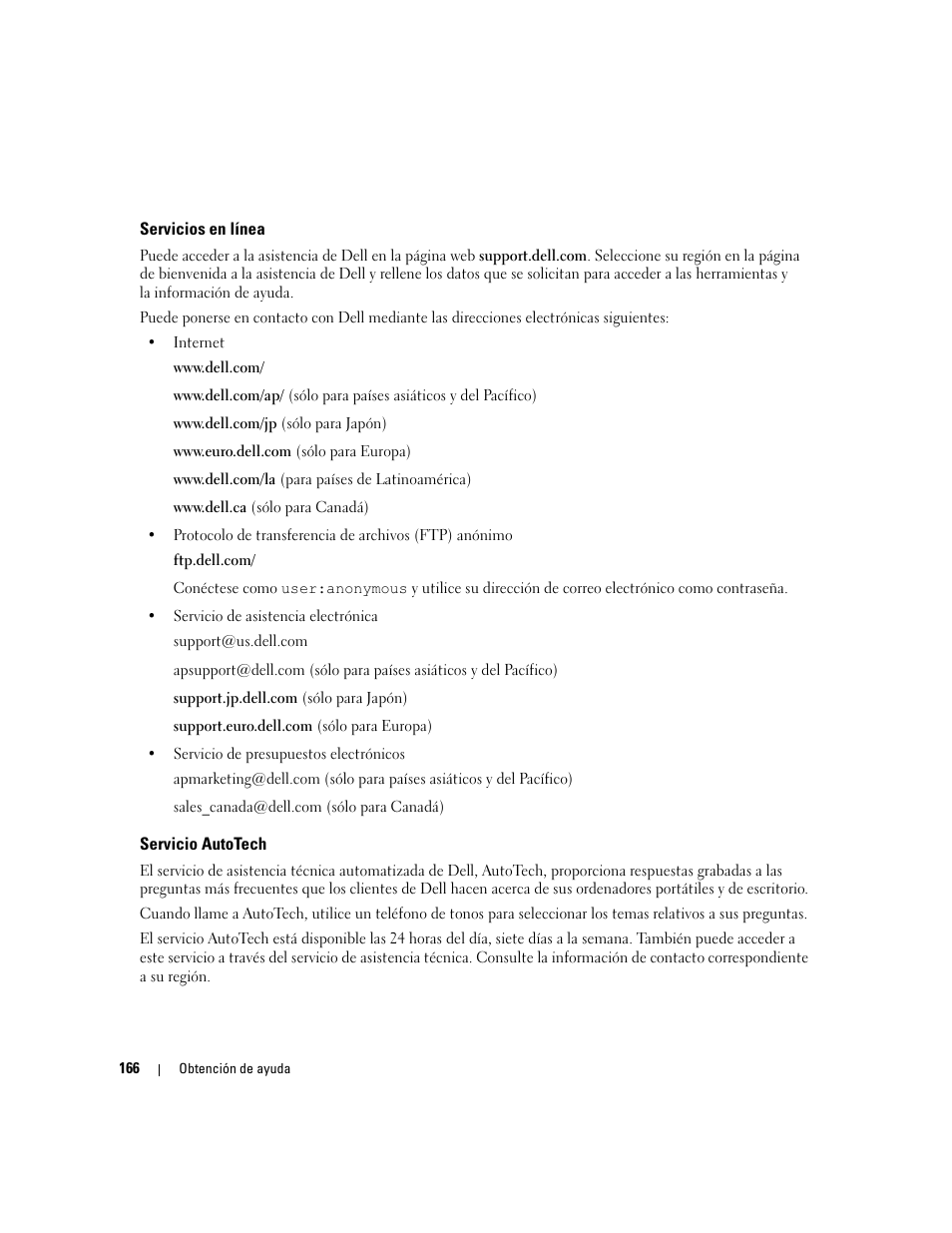 Servicios en línea, Servicio autotech | Dell PowerEdge 2970 User Manual | Page 166 / 206